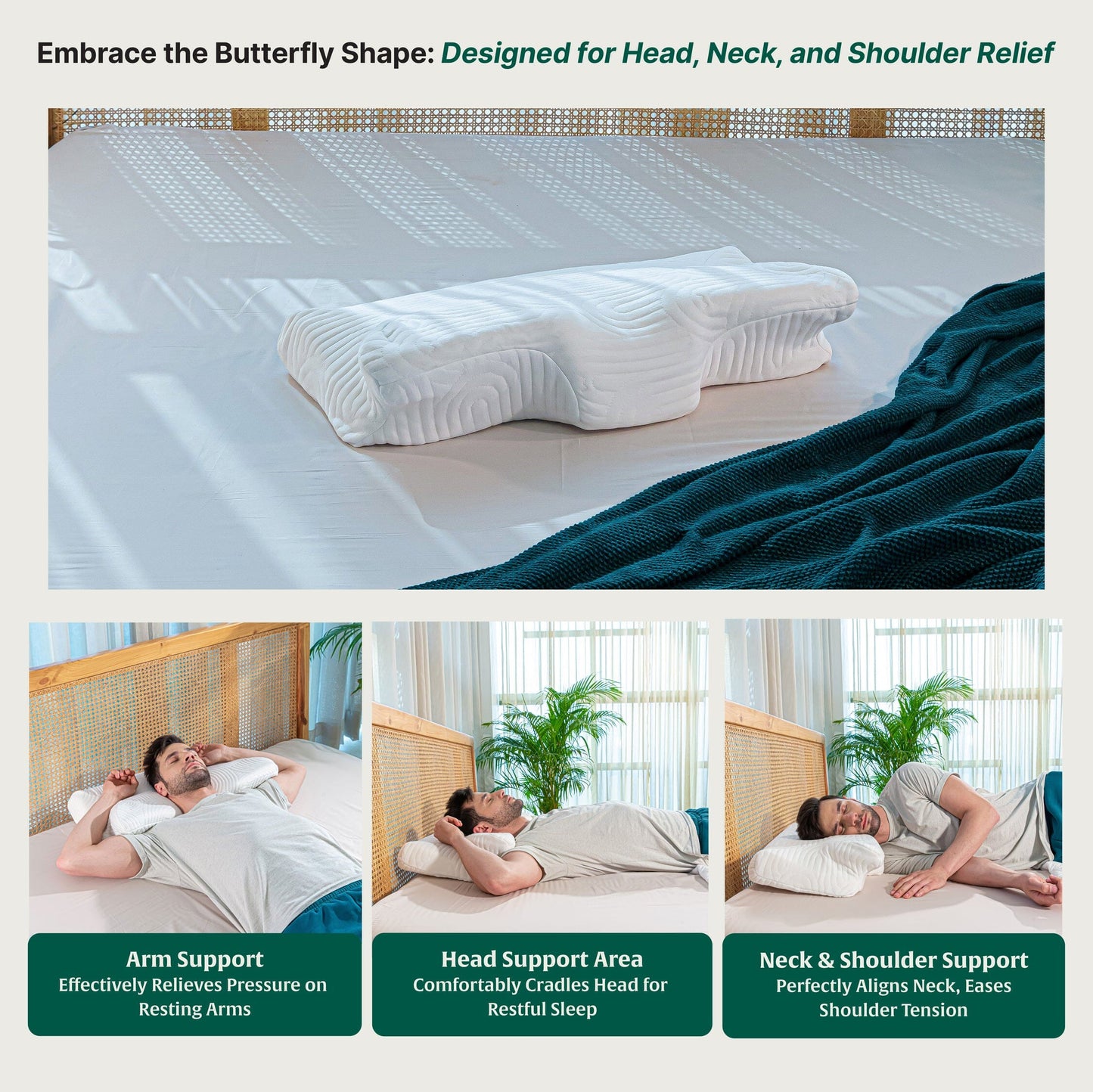 Oak - Memory Foam Neck Pillow - Butterfly - Medium Firm Contour Pillow The White Willow