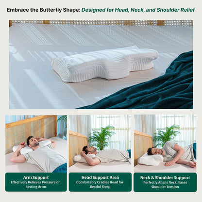 Oak - Memory Foam Neck Pillow - Butterfly - Medium Firm Contour Pillow The White Willow 