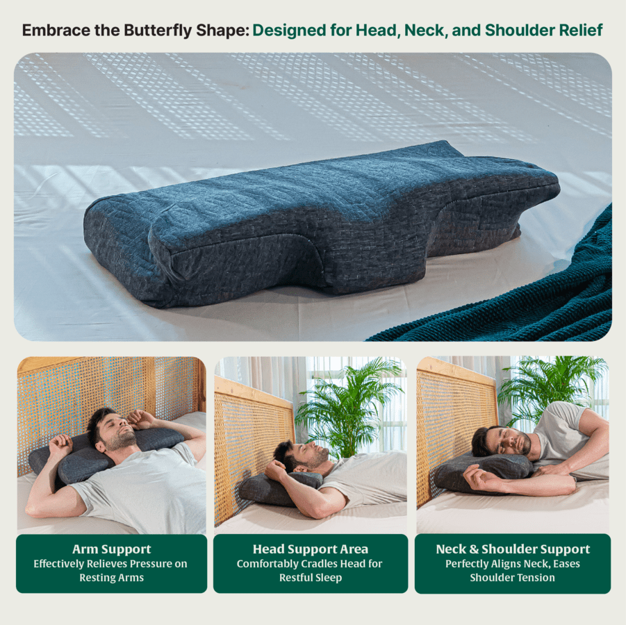 Oak - Memory Foam Neck Pillow - Butterfly - Medium Firm Contour Pillow The White Willow 